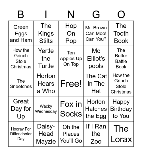 Dr. Seuss Bingo Card
