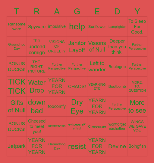 Grace modifers Bingo Card