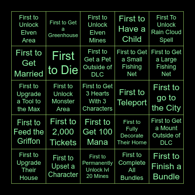 Sun Haven Long Term List Bingo Card