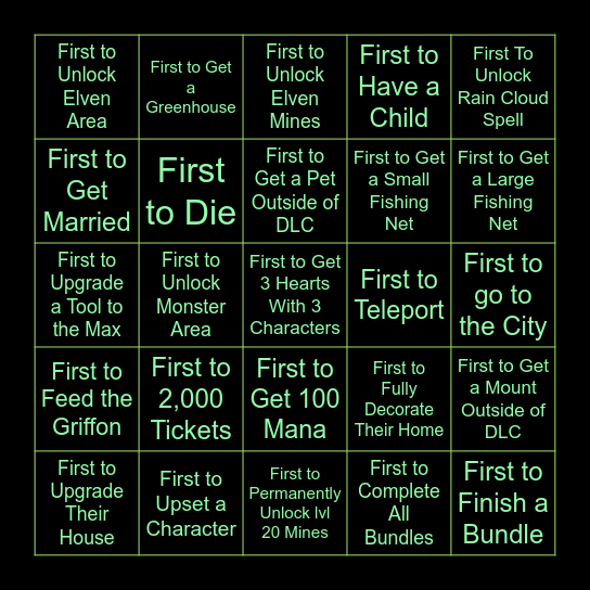 Sun Haven Long Term List Bingo Card