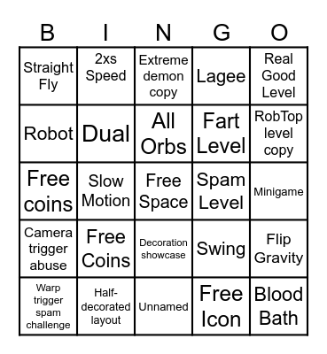 Geometry Dash 2.2 Recent Tab Bingo by Fr1man Bingo Card