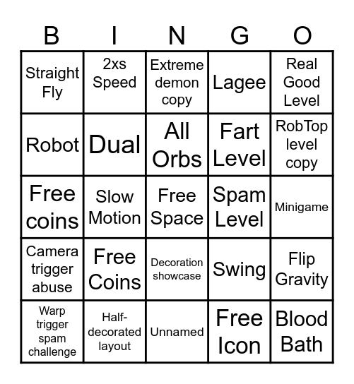 Geometry Dash 2.2 Recent Tab Bingo by Fr1man Bingo Card