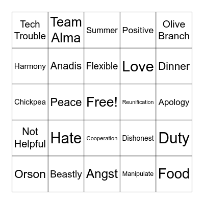 Family Reunification Bingo Card