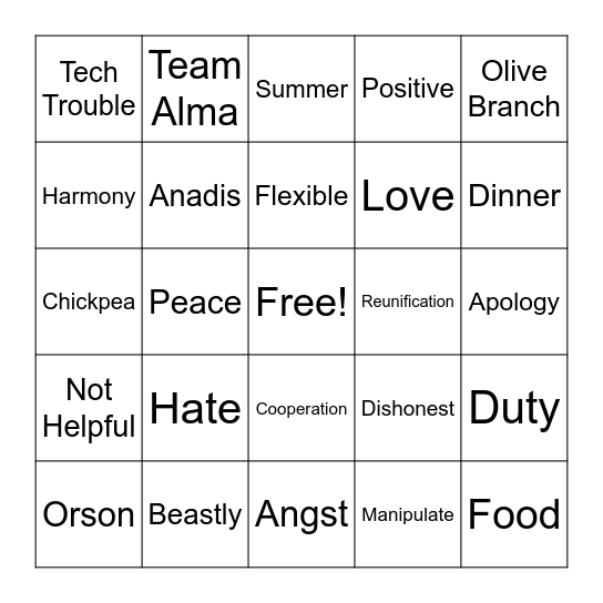 Family Reunification Bingo Card