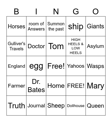 Gulliver's Travels Bingo Card