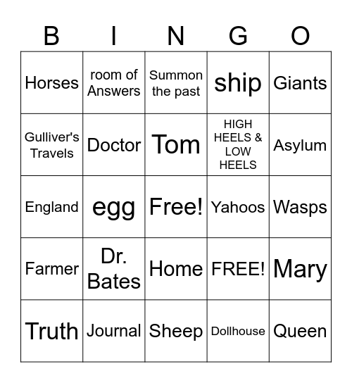 Gulliver's Travels Bingo Card