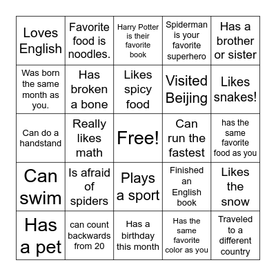 Welcome back Bingo Card