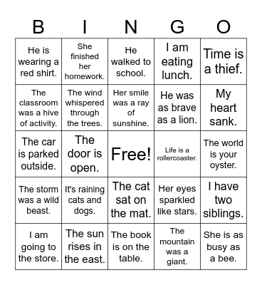 Literal vs. Figurative Langauge Bingo Card