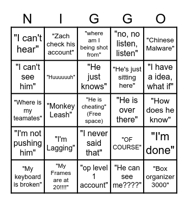 Bomber Bingo Card