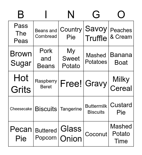 Getting Hungry Bingo Card