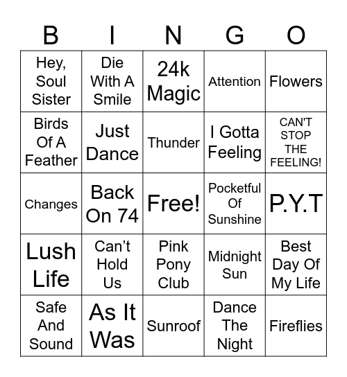 Song Bingo Card