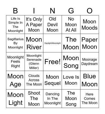Moon Songs Bingo Card