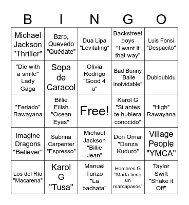 Bingo Musical Bingo Card