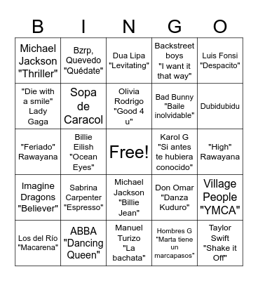 Bingo Musical Bingo Card