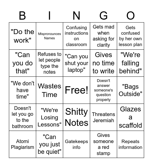 Average Marcellienus Lesson Bingo Card