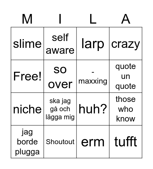Milla bingo Card