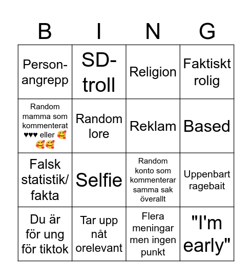Tiktok Bingo Card