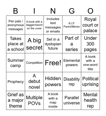 YA Fiction Bingo Card