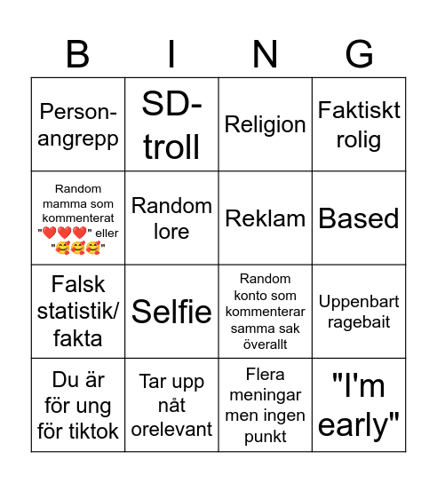 Tiktok Bingo Card