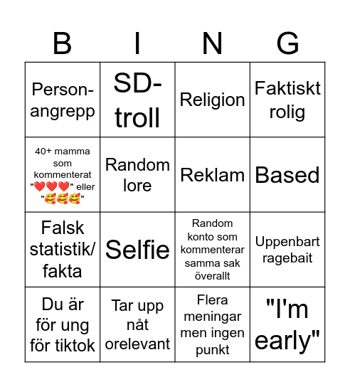 Tiktok Bingo Card