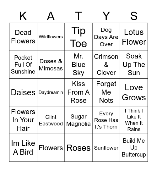 Flowers n Sunshine Bingo Card