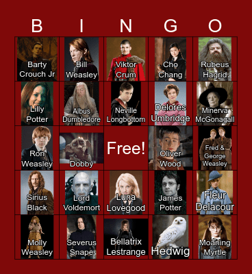 Harry Potter Bingo Card