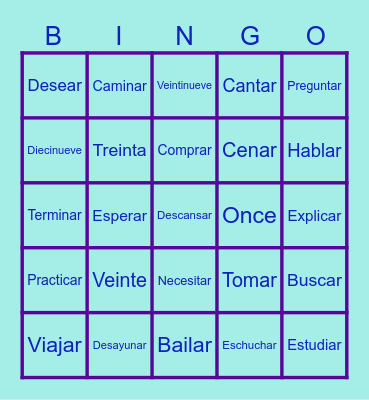 Spanish bingo Card