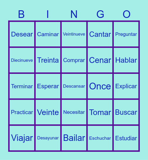 Spanish bingo Card