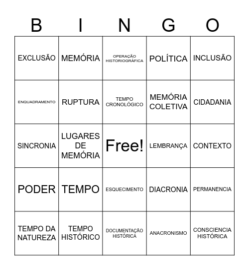TEMPO HISTÓRICO Bingo Card