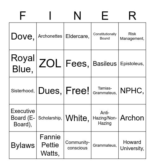 FINER BINGO Card