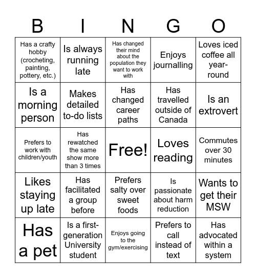 Human Bingo Card