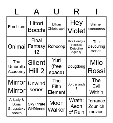 bottom text Bingo Card