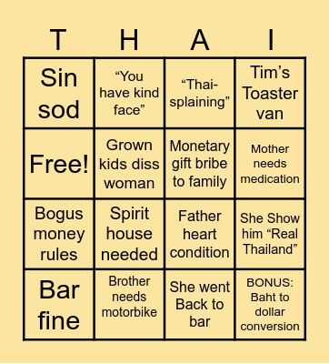 Thai - Go Bingo Card
