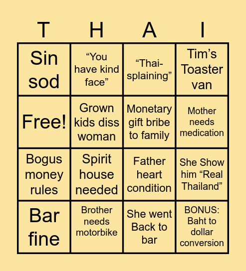Thai - Go Bingo Card