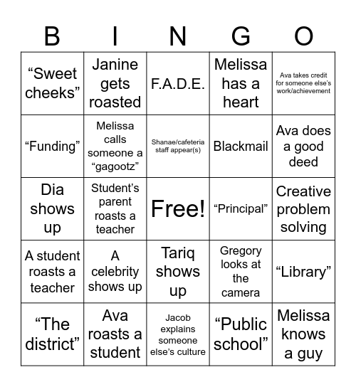 Abbott Elementary Bingo Card