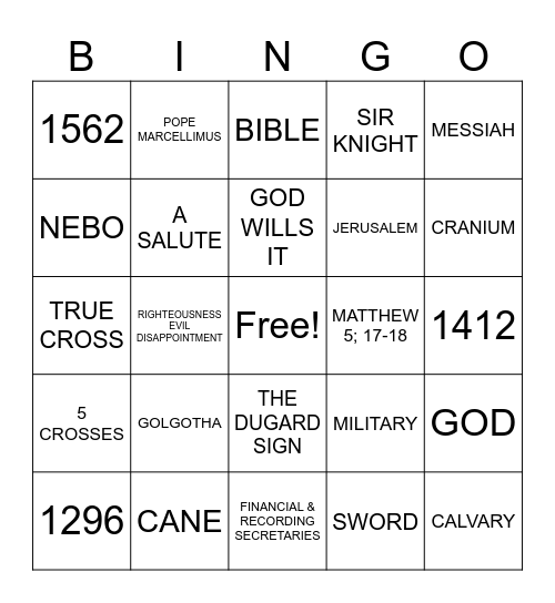 LADY KNIGHT'S BINGO Card