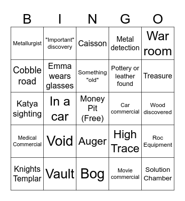 Oak Island Bingo Card
