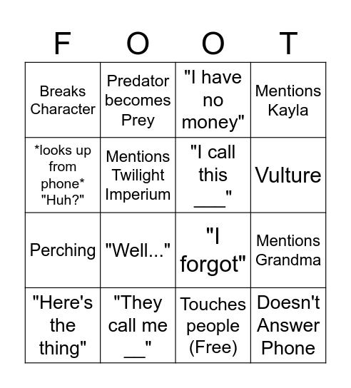 Rose Bingo Card