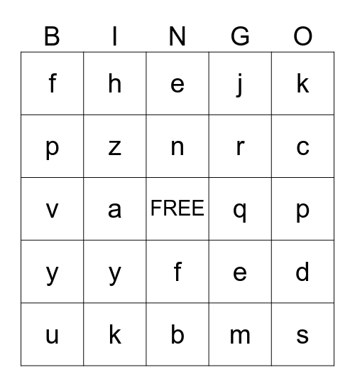 Alphabet Bingo Card