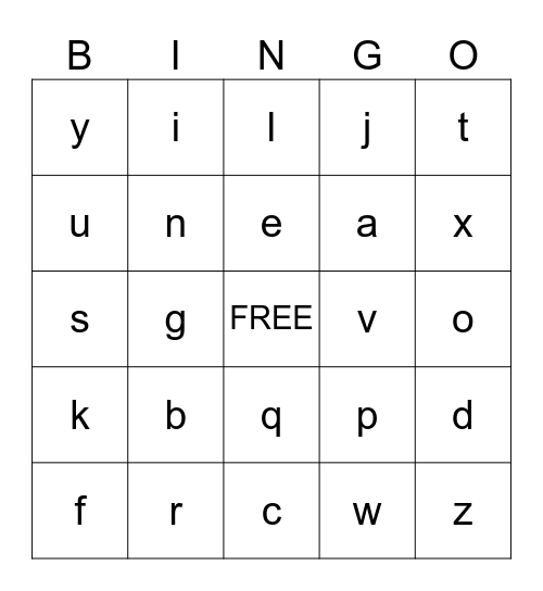 Alphabet Bingo Card