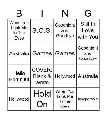 Jonas Brothers Bingo Card