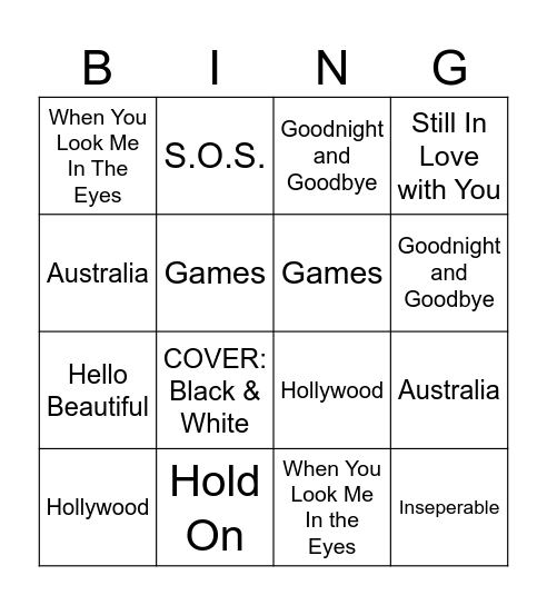 Jonas Brothers Bingo Card