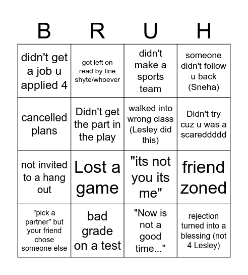 Rejection bingo Card
