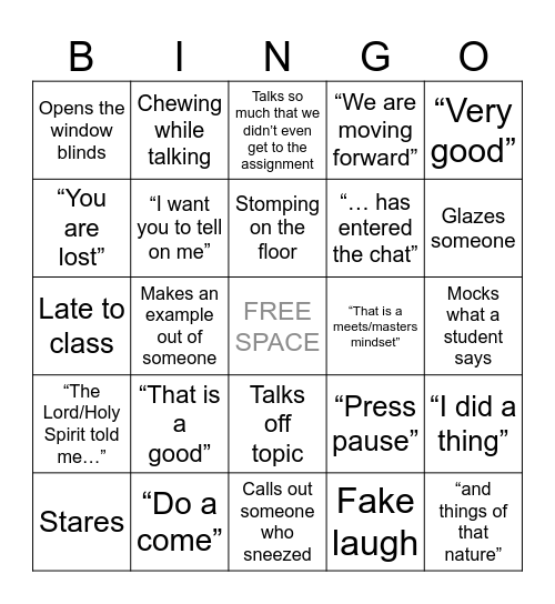 Ms. Haynes Bingo Card