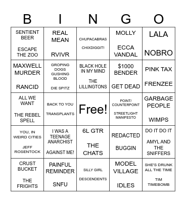 SF PUNK ROCK BINGO ROUND 2 Bingo Card