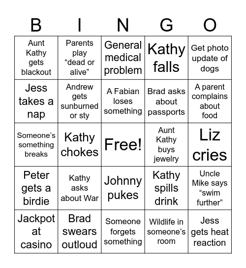 Aruba🛫 Bingo Card