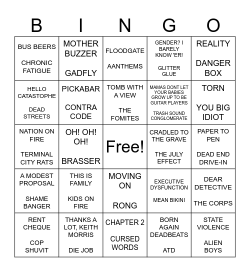 PUNK BINGO- FOR TROOPER Bingo Card