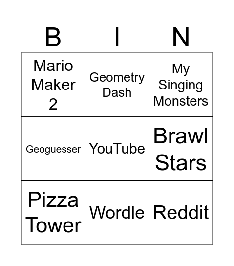 The Bin Board Bingo Card