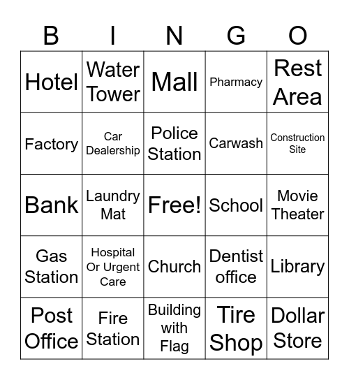Buildings Bingo Card