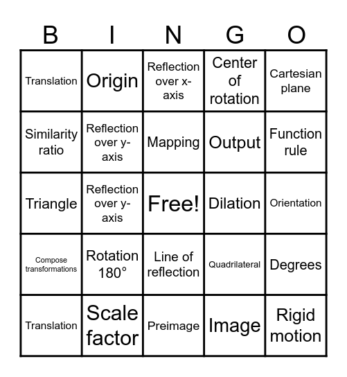 Transformations Bingo Card